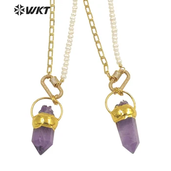 WT-N1303 Оптовая продажа, Великолепное модное популярное ожерелье из натуральных аметистов, цепочка из смеси жемчуга и элегантное каменное ожерелье
