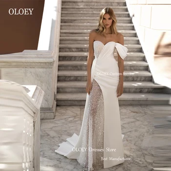 OLOEY, Современные Блестящие Свадебные платья Русалки, Корсетные свадебные платья с открытыми плечами, Свадебное платье Robe de mariage, Белое Вечернее платье