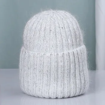 2021, новая модная женская зимняя шапка с люрексом из кроличьего меха, однотонные шапочки с блестками, лучше всего подобранная теплая мягкая шапочка, тюбетейки, подарок