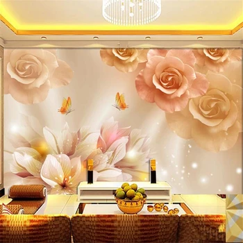 Пользовательские обои 3D фреска бабочка цветок любви романтическая желтая роза шелковый фон настенная живопись гостиная papel de parede