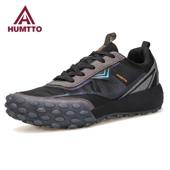 Брендовая мужская обувь HUMTTO, мужские кроссовки из натуральной кожи, Роскошная дизайнерская черная Повседневная обувь, мужские дышащие летние кроссовки для бега