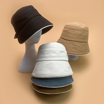 Новые модные Однотонные женские Солнцезащитные шляпы с бантом, хлопковые Пляжные шляпы с большими полями, мягкая женская Уличная одежда, Дышащие Солнцезащитные шапочки