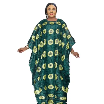 Кружевные африканские платья для женщин, Летнее Элегантное африканское длинное платье из полиэстера с круглым вырезом и коротким рукавом Abaya, африканская одежда для женщин