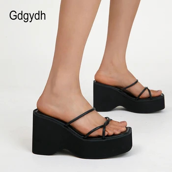 Gdgydh/ женские босоножки на танкетке с петлевым носком, удобные пляжные туфли без застежки с ремешком на щиколотке, шлепанцы на платформе