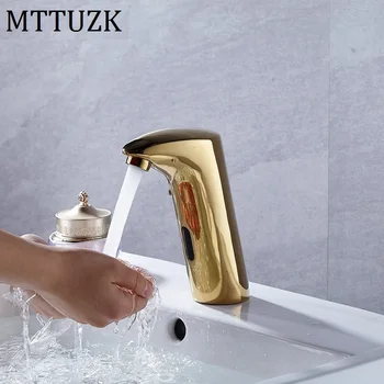 MTTUZK Латунный Золотой Встроенный Автоматический Сенсорный Кран для Умывальника для ванной Комнаты Бесконтактный инфракрасный Кран на бортике