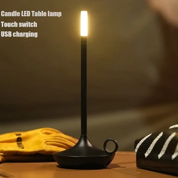 Светодиодная настольная лампа Candle для спальни, Перезаряжаемая беспроводная сенсорная ночная лампа для кемпинга, Уличная свеча, креативная лампа USB-C, настольная лампа
