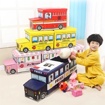 Многофункциональный ящик для хранения игрушек в форме мультяшного автобуса, детская одежда, Складная корзина для хранения игрушек в виде мультяшного автомобиля, Детский ящик для хранения