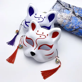 Японская маска Кошки на половину лица, Мультяшная маска кошки с лисой, Косплей, Колокольчик, Кисточка, Принадлежности для Выпускного вечера