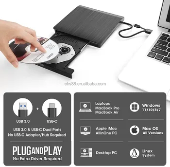 USB 3.0 и Type-C Внешний привод для записи DVD/CD/VCD-дисков, Проигрыватель оптических дисков для ноутбуков 13 14 15 15,4 15,6 дюймов MacBook