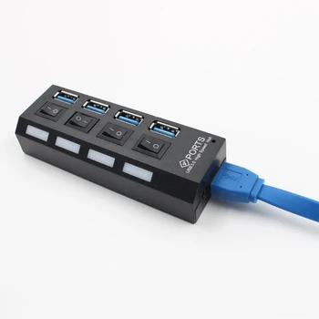4-Портовый концентратор USB 3.0 с индивидуальными переключателями питания Поддерживает сверхскоростную передачу данных 5 Гбит/с, совместимый с USB ПК