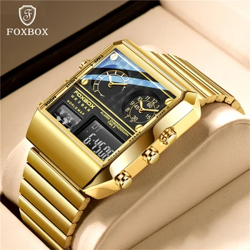 Новые креативные квадратные мужские часы LIGE, роскошные наручные часы из золота и нержавеющей стали, водонепроницаемые кварцевые часы для мужчин, цифровые часы с датой