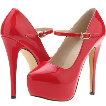 Женские туфли-лодочки на тонком высоком каблуке, свадебная вечеринка, острый носок, Лакированная кожа, 14 см, ремешок с пряжкой, водонепроницаемый, 2023 размер 35-42, красный