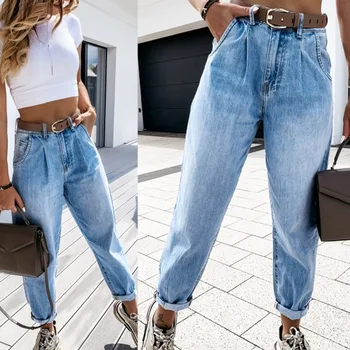 Модные осенние повседневные брюки 2023 с высокой талией, выстиранные джинсы для женщин