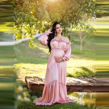 Элегантное атласное платье для беременных, Съемные рукава, без бретелек, Трапециевидной формы, плюс Размер, платье для фотосессии беременных