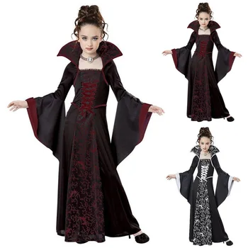 Косплейный костюм Ведьмы-Вампира для девочек, Костюм на Хэллоуин для Детей, Детская одежда для выступлений на вечеринку