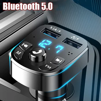 Автомобильный плеер Bluetooth 5,0, быстрое зарядное устройство с двойным USB-разъемом QC 3,0, крепление для автомобильного прикуривателя, адаптер для приемника FM-передатчика Bluetooth