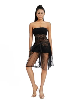 Сексуальное Женское платье-бандо из прозрачного тюля в готическом стиле в стиле панк, топ-труба без бретелек, Прозрачная спинка, идеально подходит для лета