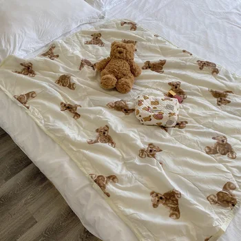 Супер Мягкое хлопковое Детское одеяло с мультяшным медведем, Тонкое Стеганое Одеяло, Летнее Постельное белье, Детская Мягкая кровать, Принадлежности для сна новорожденных