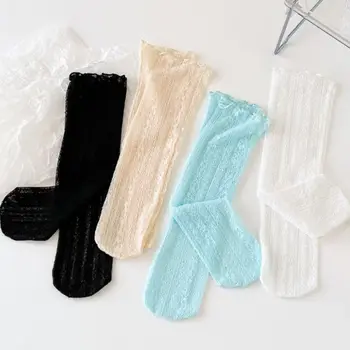 Весенне-летние освежающие сетчатые Тонкие дышащие женские полупрозрачные носки Чулочно-носочные изделия с цветочным принтом, корейские кружевные носки из хлопка