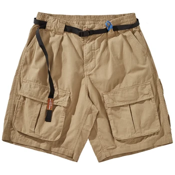 Летние американские тканые шорты-карго с несколькими карманами, мужские модные повседневные свободные брюки среднего размера
