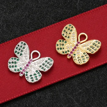 ZHUKOU 14x17 мм, латунные подвески с кубическим цирконием в виде бабочки для женщин, ожерелье, серьги, браслет, ювелирные аксессуары Модель: VD501