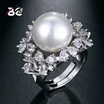 Be 8 Абсолютно Новое модное женское кольцо с большим жемчугом AAA, кубический цирконий, кольца белого цвета для свадебной вечеринки, подарки R090