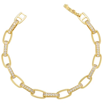 ZHUKOU, Креативный женский браслет золотого цвета, браслет в форме цепочки с кристаллами CZ для женщин, Оптовая продажа ювелирных изделий VL183
