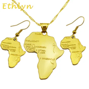 Ethlyn ювелирные изделия Африканская карта ювелирные наборы Золотого цвета Ангола/Конго/Уганда/Сенегал/Сомали ювелирные наборы для африканского S7