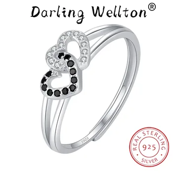 Креативное двухцветное Ажурное кольцо для пары с двойным любовным настроением цвета Морской волны Для женщин, Оригинальные ювелирные изделия из стерлингового серебра, подарок на годовщину