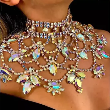 Новое роскошное ожерелье с подвеской из крупного хрусталя AB цвета Boho Bride, свадебное сверкающее ожерелье из стразов, большой подарок для дамских украшений