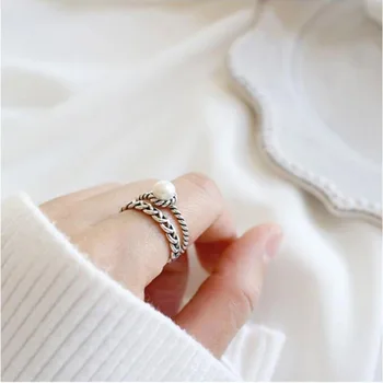 VENTFILLE Стерлингового Серебра 925 Пробы, Сплетенные из веревки, Открывающие кольца с жемчугом Для женщин, Модная индивидуальность, изысканный ювелирный подарок