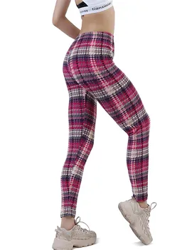 VISNXGI Одежда для спортзала, Женские Колготки, Леггинсы для йоги с клетчатым принтом, Женские брюки для тренировок, Пуш-ап, Эластичные брюки для фитнеса с высокой талией