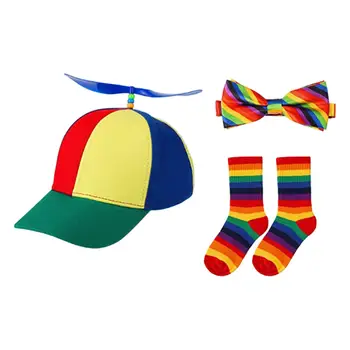 Комплект детской бейсболки Унисекс, Красочный радужный цилиндр, Детская шляпа, Носки, галстук-бабочка для девочек, Маскарадный костюм для мальчиков