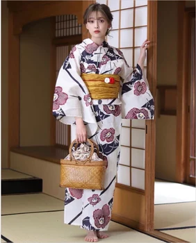 Японское Кимоно Халат Женский Традиционный Стиль Из Хлопка и Льна Туристическая Съемка Длина 163 см