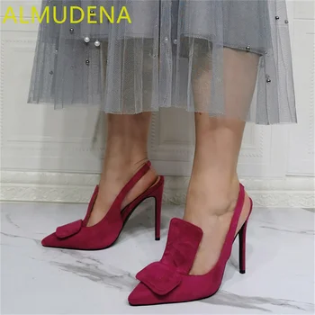 Замшевые женские туфли-лодочки с острым носком; современные вечерние туфли без застежки; Модные туфли-лодочки на пуговицах розово-красного цвета