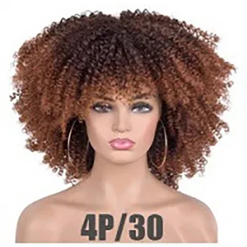 Омбре #2405 180% Плотность 10 Дюймов Короткие Синтетические волосы 6 мм Упругий Парик с завитками спереди на кружеве для Чернокожей Женщины
