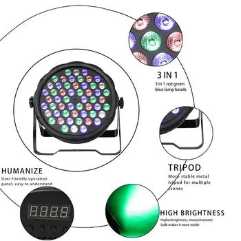 Светодиодная плоская подсветка Par 54x3 Вт RGB с цветным стробоскопическим контроллером DMX