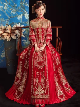 Изысканная Вышивка Кисточкой Cheongsam В Китайском Стиле, Элегантное Свадебное Платье Невесты, Свадебный Костюм Для Пары китайская одежда