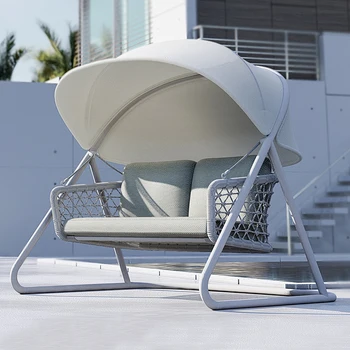 Уличные качели, простой водонепроницаемый солнцезащитный крем, подвесной синий зонт, скандинавский открытый балкон, кресло-качалка для отдыха