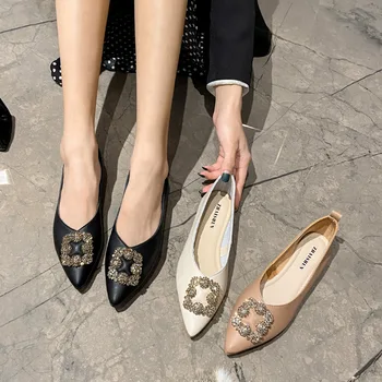 Женские туфли на плоской подошве из натуральной кожи, тонкие туфли с бриллиантовым острием, Удобная Профессиональная рабочая женская обувь Zapatos De Mujer