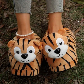 Милый Тигр, Новый Мультфильм, Моделирующий Домашние женские тапочки, Удобные теплые Плюшевые Хлопчатобумажные тапочки 2023, Домашняя женская обувь, тапочки
