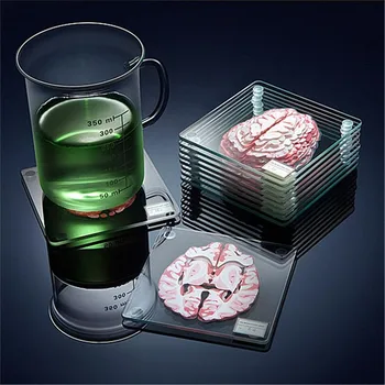 Набор Подставок для образцов мозга 3D-Произведение искусства из органа и Мозга Кусочки Мозга Из Квадратного Акрилового Стекла, Подставка для Столика для напитков, Подарок Пьяным Ученым