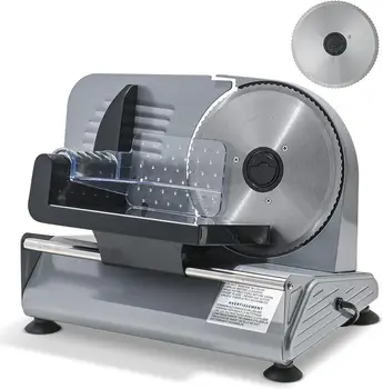 Слайсер для домашнего использования - Автоматическая Машина для нарезки Деликатесов для Сыра, Хлеба, Овощей - Круглое лезвие из нержавеющей стали, Регулируемый срез