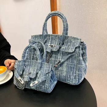 Эко-джинсовая сумка через плечо, повседневная джинсовая сумка через плечо, корейская женская сумка для покупок, холщовая сумка через плечо, сумка-сумочка