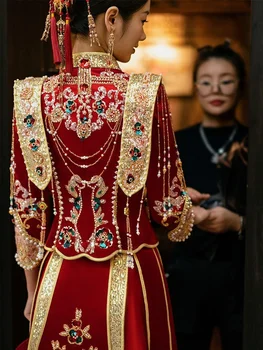 Традиционный китайский свадебный костюм Без подкладки, платье Невесты, костюм Xiuhe, свадебное платье в китайском стиле высокой Роскоши для девочек
