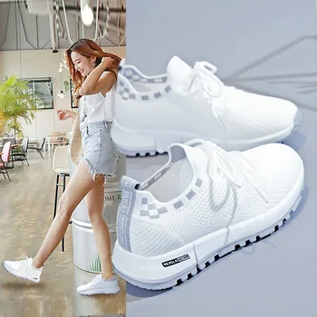 Весенняя новая женская повседневная обувь, Дышащие сетчатые кроссовки для бега 2023, Модные осенние белые кроссовки на шнуровке для женщин Zapatos Mujer
