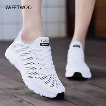 Новые Сетчатые женские кроссовки, Дышащая обувь на плоской подошве, женская легкая спортивная обувь, нескользящая Повседневная обувь для бега