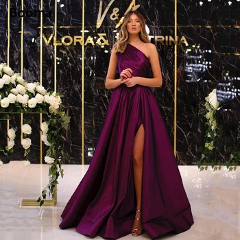 Вечерние платья Booma из фиолетового атласа с высоким разрезом на одно плечо, длинные вечерние платья в складку, вечерние платья для выпускного вечера трапециевидной формы