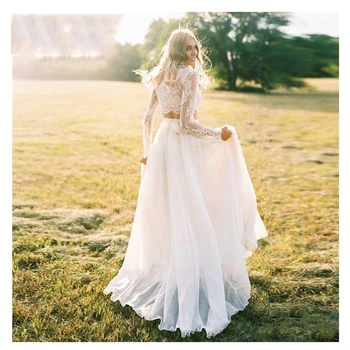 Свадебное платье SOFUGE fairy Boho, кружевное шифоновое простое платье Принцессы Невесты с длинными рукавами, 2 предмета, свадебное платье на заказ