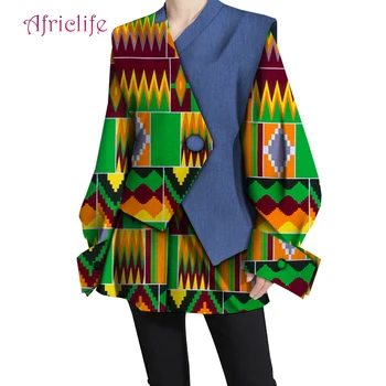 Женская рубашка и куртка в африканском стиле, 2 предмета, V-образный вырез, длинный рукав, модная женская одежда в стиле пэчворк WY6353
